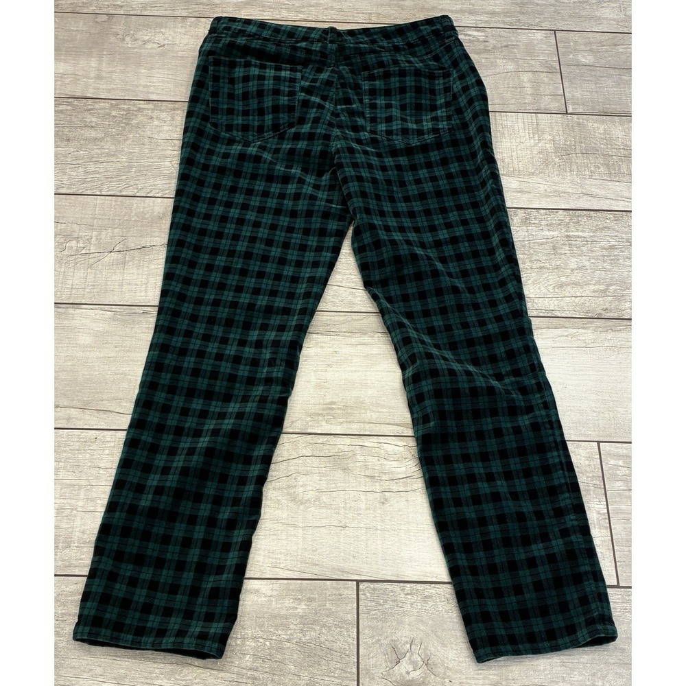 TALBOTS Velveteen Straight Leg Pants‎ Womens 10 Green Black Tartan Plaid Stretch - Picture 3 of 9